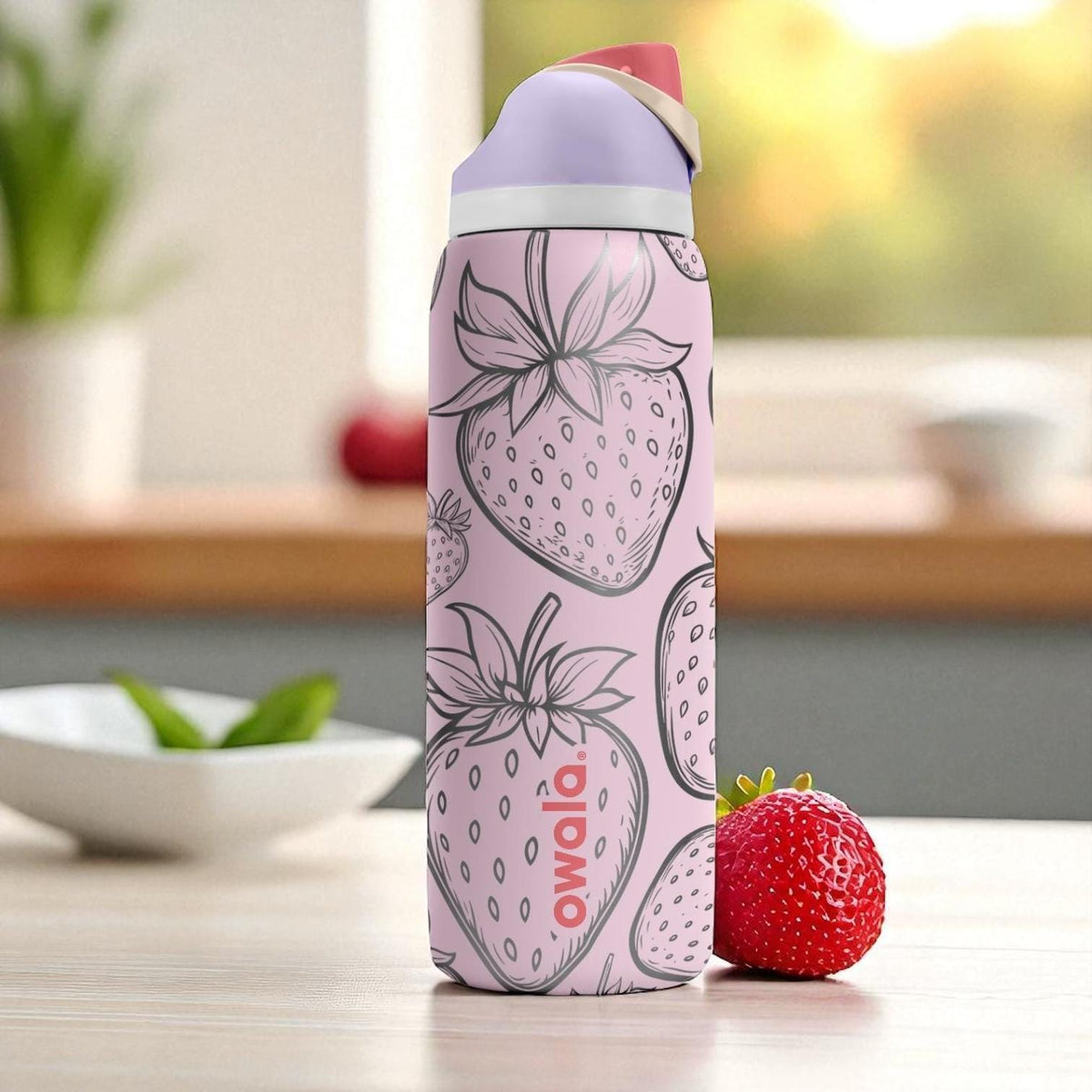 Big Strawberry Engraved Owala Tumbler – 16oz 24oz 32oz 40oz Cute Pink Fruit FreeSip Cup – Gift for Her or Teen