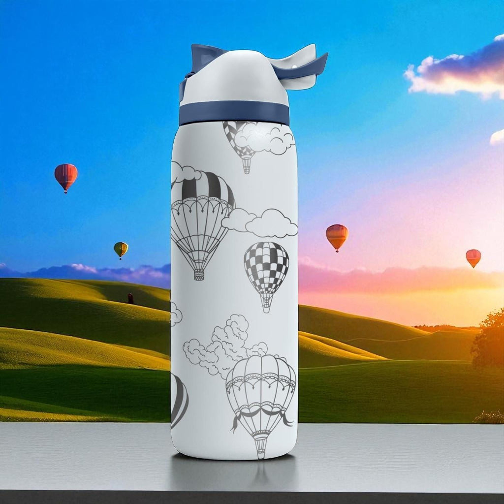 Hot Air Balloon Engraved Owala Tumbler – 16oz 24oz 32oz 40oz FreeSip Cup with Sky and Clouds – Adventure Gift for Her or Him