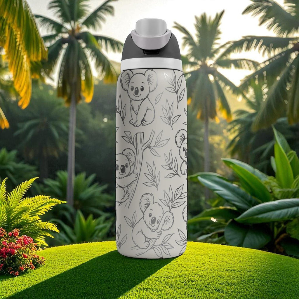 Engraved Koala Tumbler – Owala Water Bottle with Cute Koala and Leaves – Wildlife Engraving – 16oz 24oz 32oz 40oz
