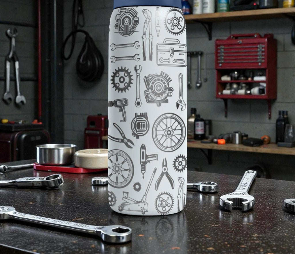 Mechanic Engraved Owala Bottle – Auto Repair Tool Pattern – Car Lover Gift Stainless Steel Cup 16oz 24oz 32oz 40oz  ⸻