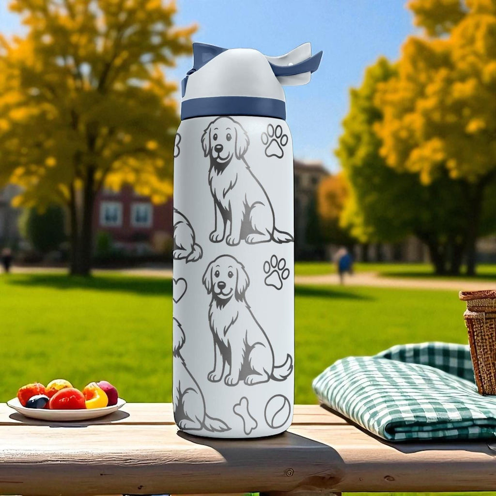 Engraved Golden Retriever Bottle – Cute Owala Dog Tumbler with Paws and Toys – 16oz 24oz 32oz 40oz Gift for Pet Lovers