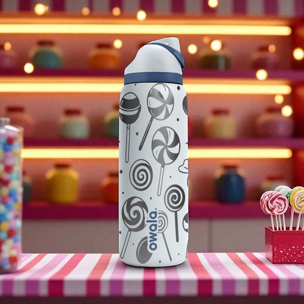 Owala Candy Pattern Tumbler – 16oz 24oz 32oz 40oz – Engraved Sweet Treats Water Bottle – Cute Gift for Candy Lovers and Kids