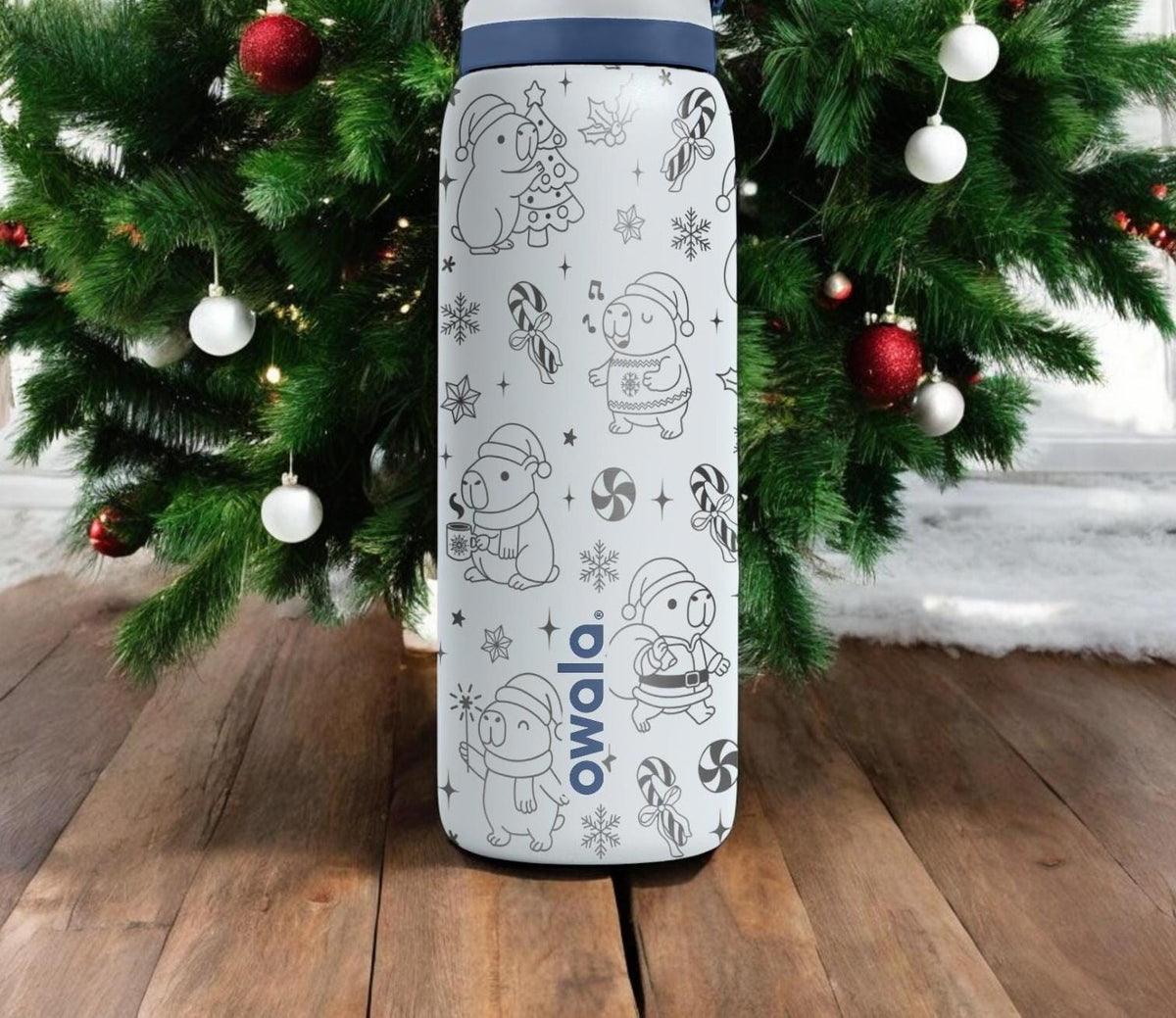 Christmas Capybara Engraved Owala Bottle – Cozy Holiday Design with Cute Animals and Gifts – Winter Gift Stainless Cup 16oz 24oz 32oz 40oz