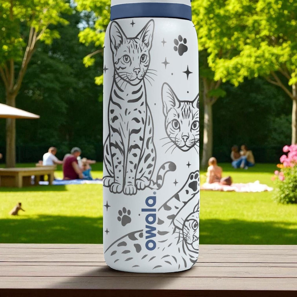 Engraved Bengal Cat Owala Bottle – 16oz 24oz 32oz 40oz – Leopard Cat Tumbler Gift, Cat Mom Present
