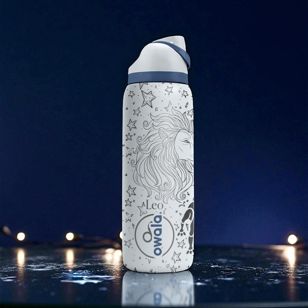 Leo Zodiac Owala Bottle – 16oz 24oz 32oz 40oz Engraved Star Sign Cup – Astrology Lion Gift for Her or Him – Bold Fire Sign Bottle
