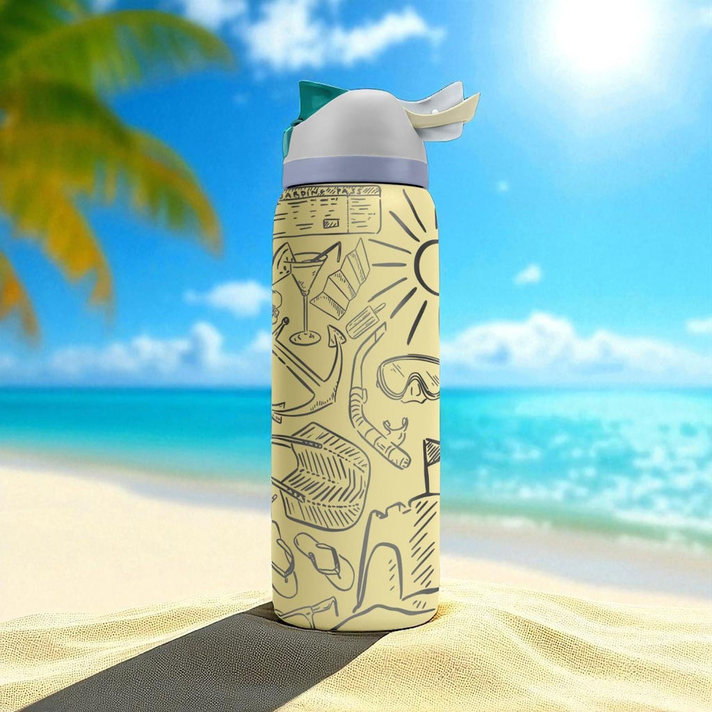 Beach Day Owala Bottle – 16oz 24oz 32oz 40oz Engraved Summer Icons Water Bottle – Sandals Shells Coconut Gift – Tropical Vacation Cup