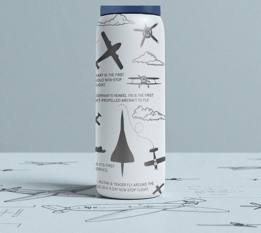 Aviation History Engraved Owala Bottle – Airplane Timeline Design – Pilot Gift Stainless Cup 16oz 24oz 32oz 40oz  ⸻
