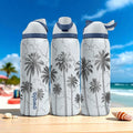 Engraved Palm Tree Tumbler – Owala Water Bottle with Tropical Clouds Design – 16oz 24oz 32oz 40oz