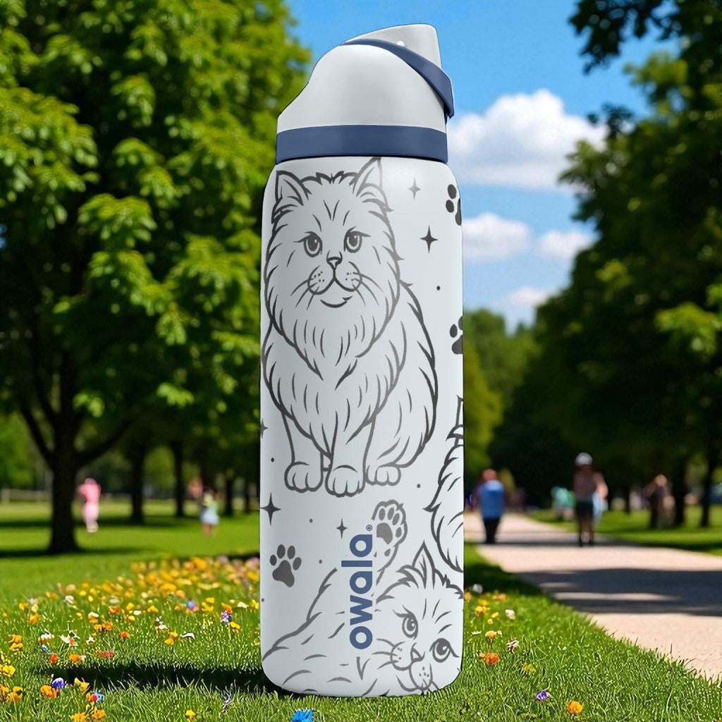Persian Cat Engraved Owala Bottle – 16oz 24oz 32oz 40oz Water Bottle for Cat Lovers – Fluffy Long-Haired Kitty Gift Tumbler
