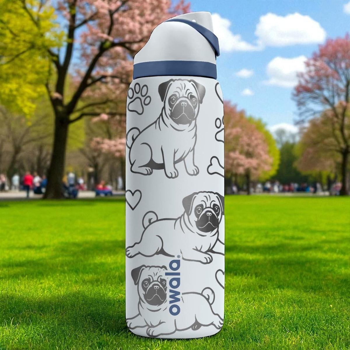 Pug Owala Bottle – 16oz 24oz 32oz 40oz – Cute Dog Lover Gift with Laser Engraved Pug Design – Funny Pet Water Cup