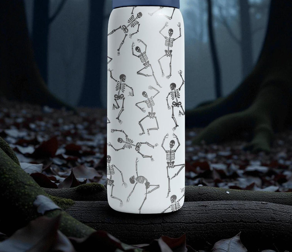 Dancing Skeletons Engraved Owala Bottle – Spooky Cute Halloween Pattern – Goth & Fall Gift Stainless Cup 16oz 24oz 32oz 40oz  ⸻