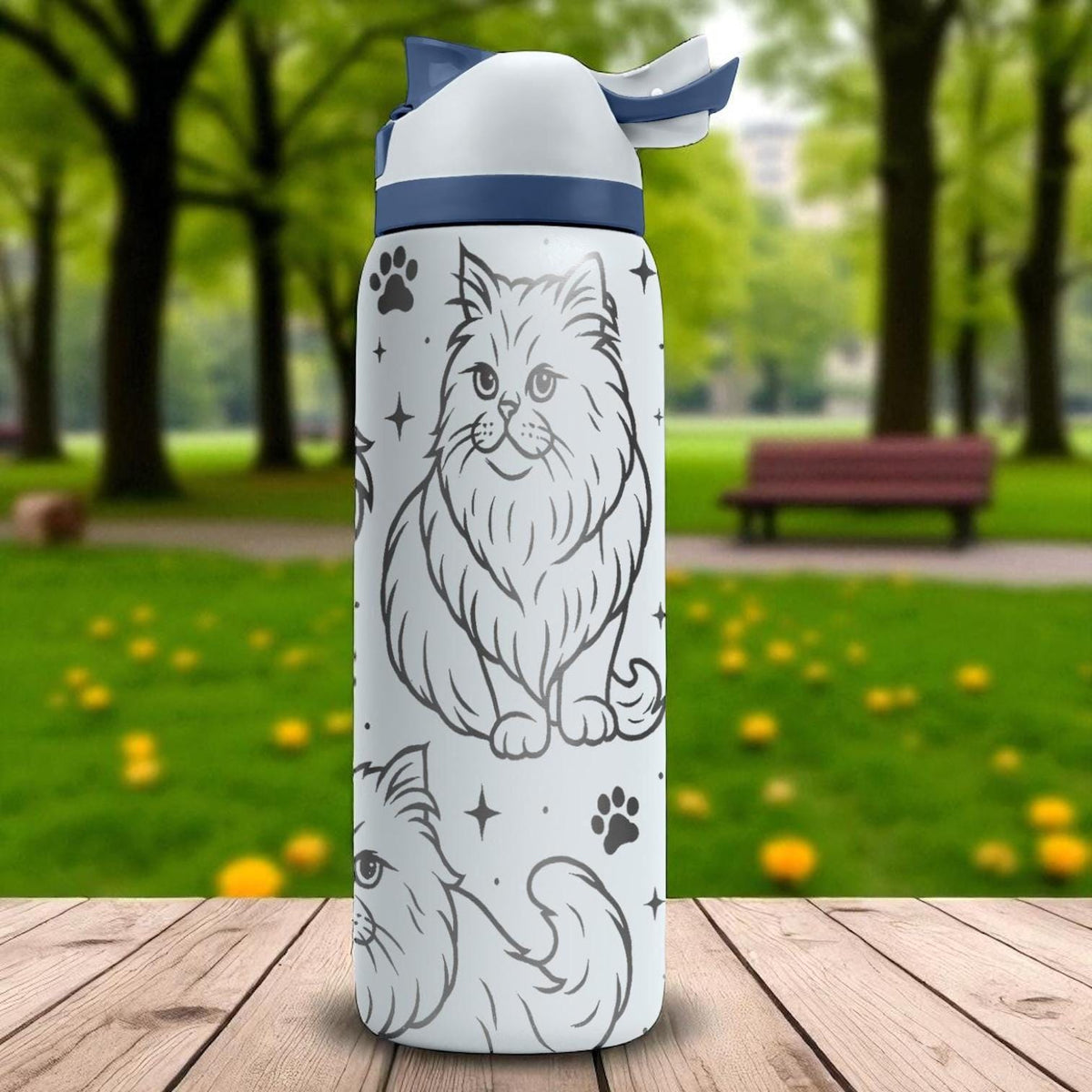 Persian Cat Engraved Owala Bottle – 16oz 24oz 32oz 40oz Water Bottle for Cat Lovers – Fluffy Long-Haired Kitty Gift Tumbler