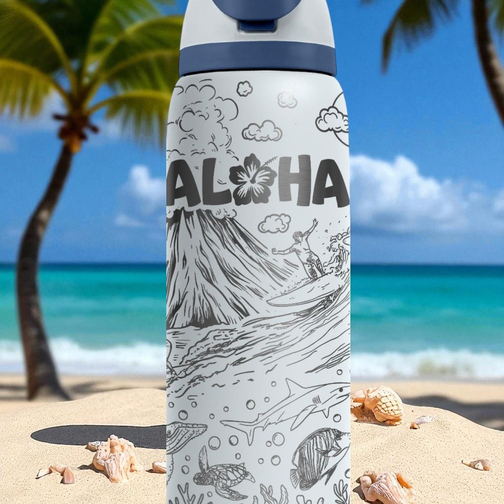 Hawaii Aloha Engraved Owala Tumbler – 16oz 24oz 32oz 40oz Tropical FreeSip Cup – Ocean Gift for Her or Him