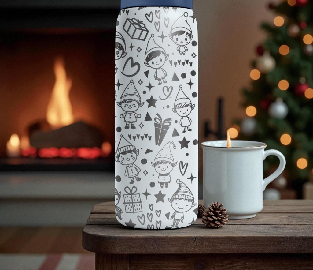 Christmas Elves Engraved Owala Bottle – Cute Holiday Helpers & Gifts Pattern – Festive Stainless Cup 16oz 24oz 32oz 40oz  ⸻