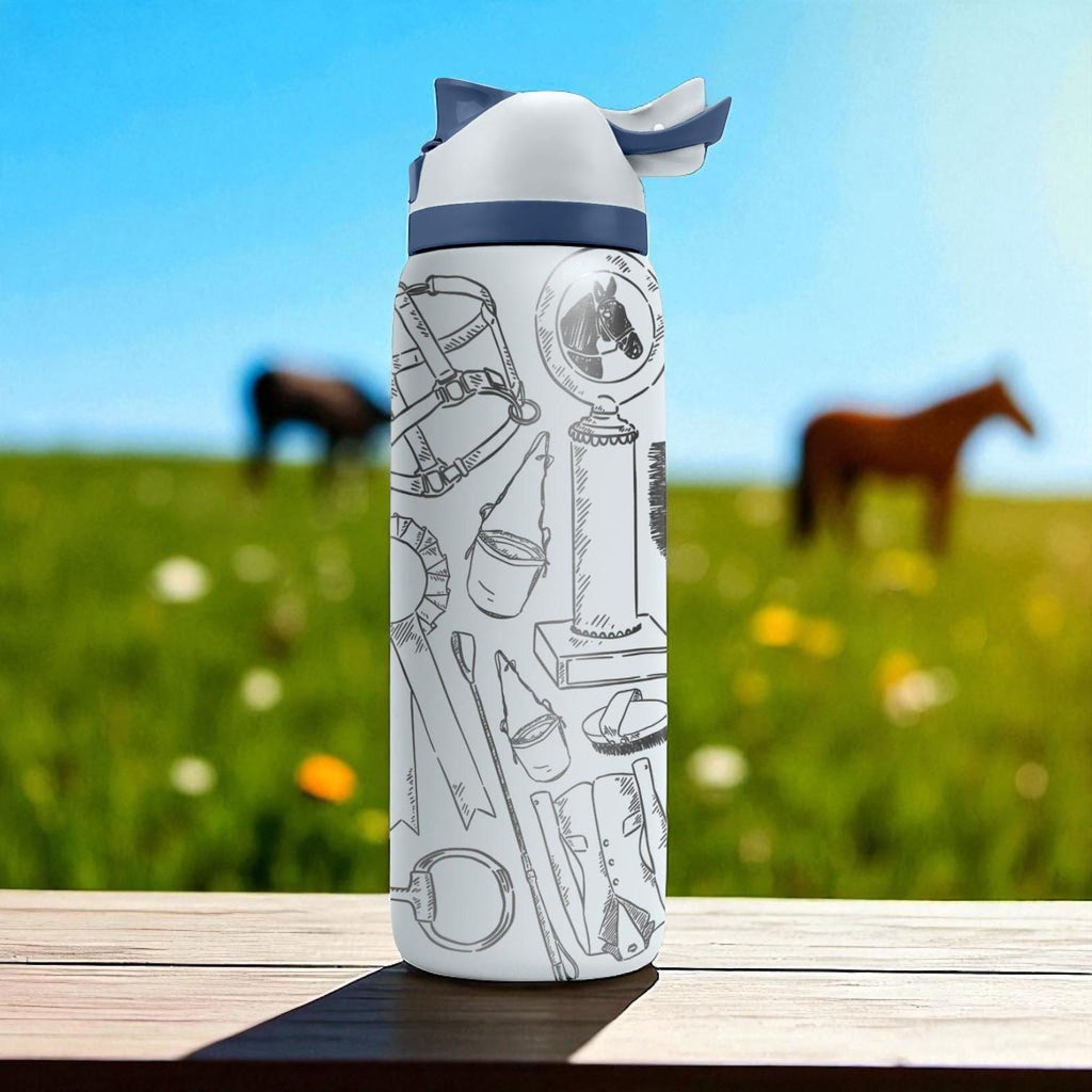 Engraved Horse Tumbler – Owala Water Bottle with Equestrian Design – Riding Gear Engraving – 16oz 24oz 32oz 40oz