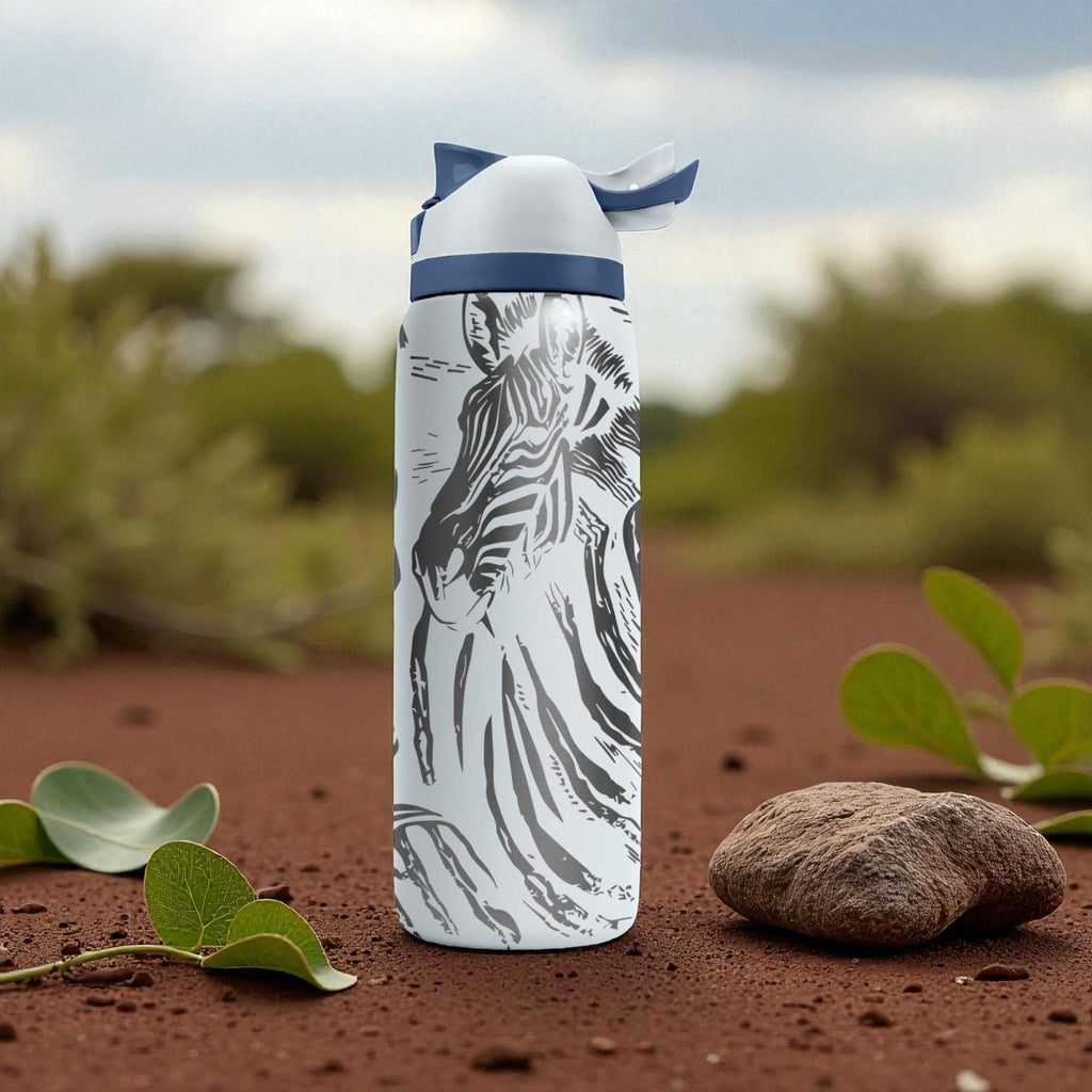 Engraved Zebra Owala Bottle – Safari Wildlife Pattern – African Animal Stainless Steel Cup 16oz 24oz 32oz 40oz  ⸻
