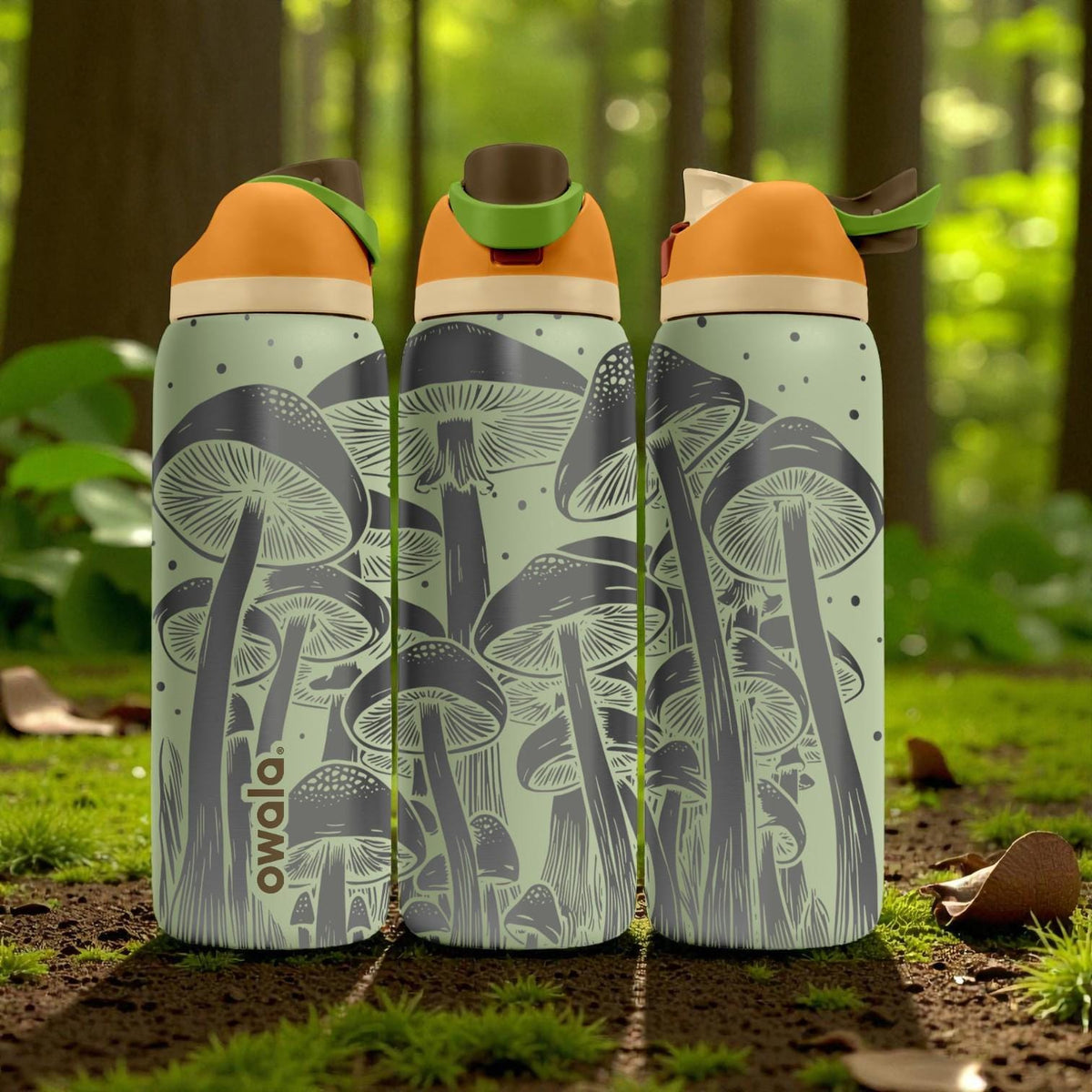 Engraved Mushroom Forest Owala Bottle – Tall Fungi Woodland Design – Cottagecore Stainless Cup 16oz 24oz 32oz 40oz  ⸻