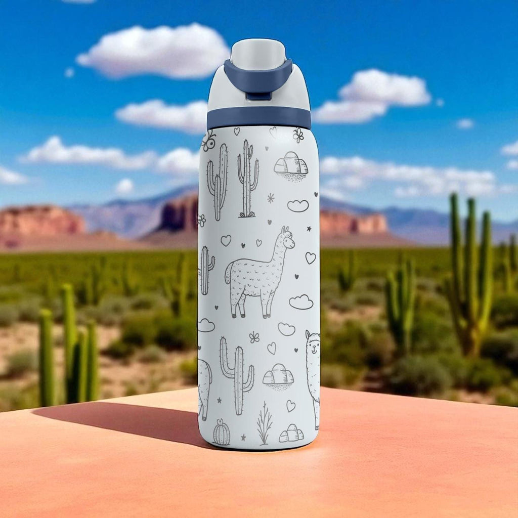 Engraved Llama Tumbler – Cute Desert Owala Bottle with Cactus and Llama Design – 16oz 24oz 32oz 40oz