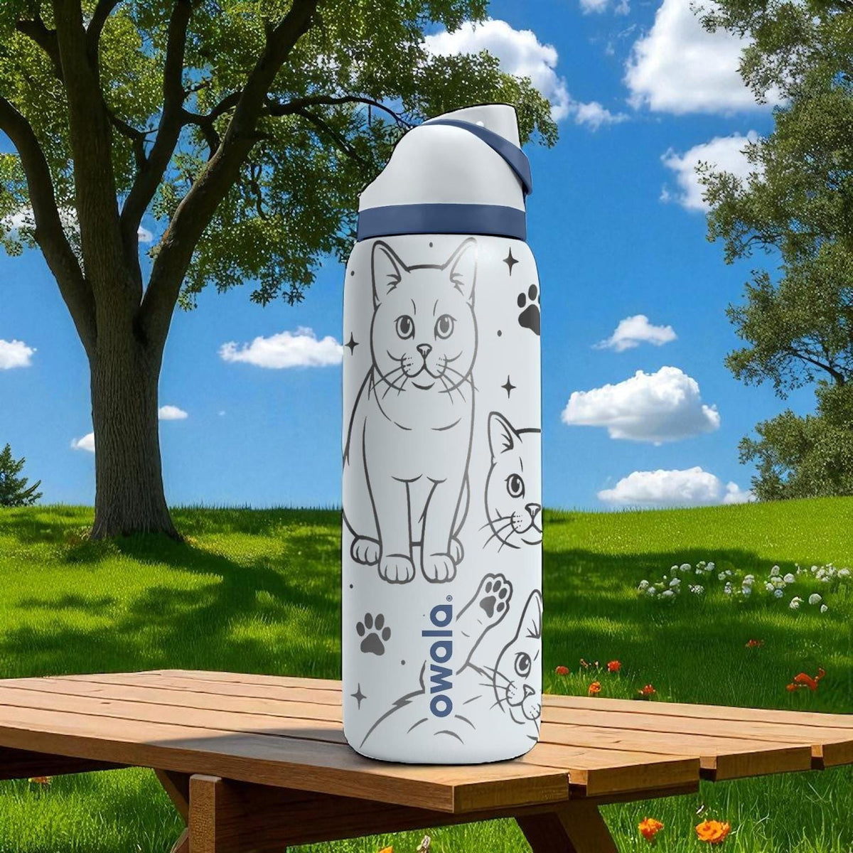 Engraved Burmese Cat Owala Bottle – 16oz 24oz 32oz 40oz – Pet Lover Gift, Cute Round Face Cat Tumbler for Cat Moms