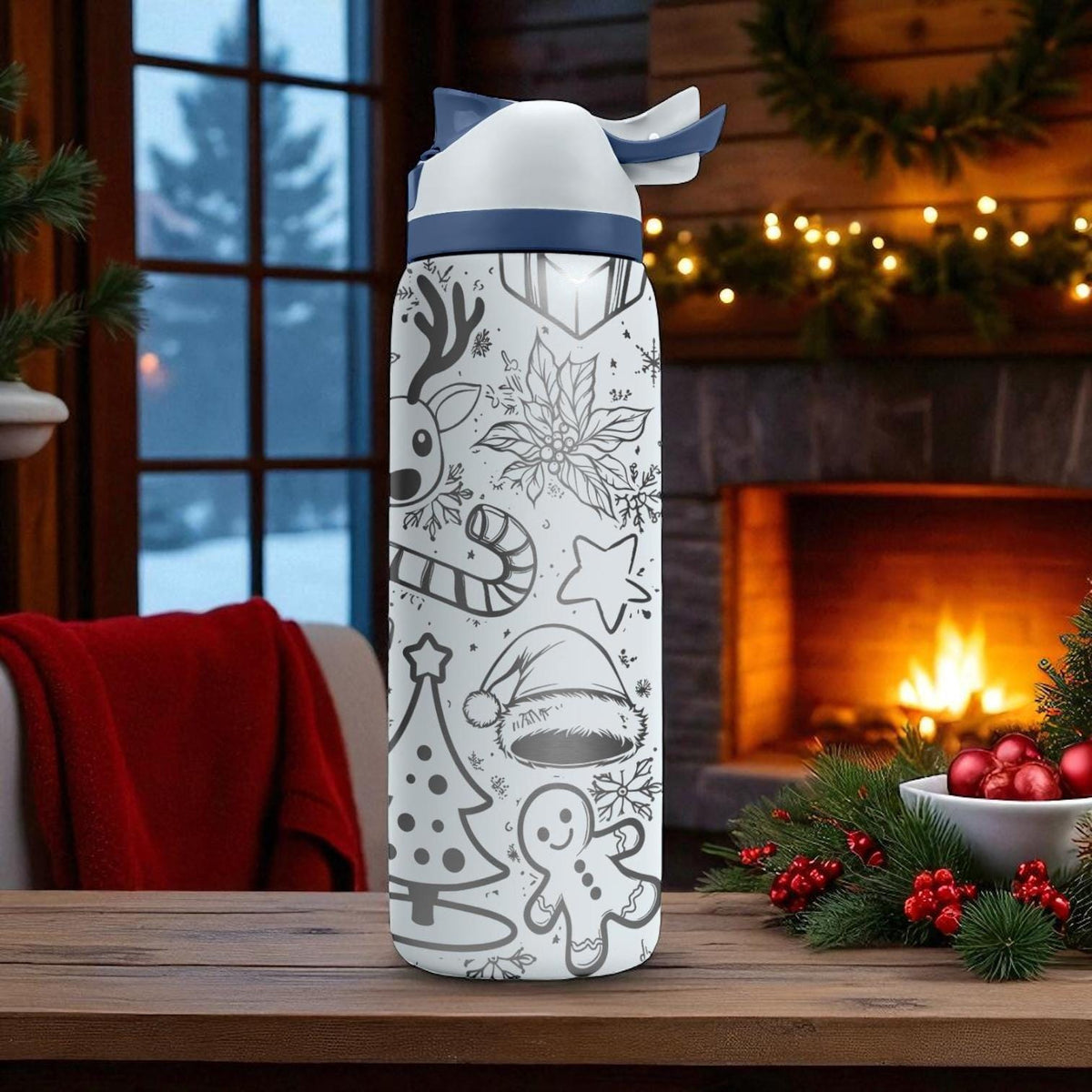 Owala Christmas Tumbler – 16oz 24oz 32oz 40oz – Engraved Holiday Reindeer & Santa Cup – Festive Gift for Kids and Adults