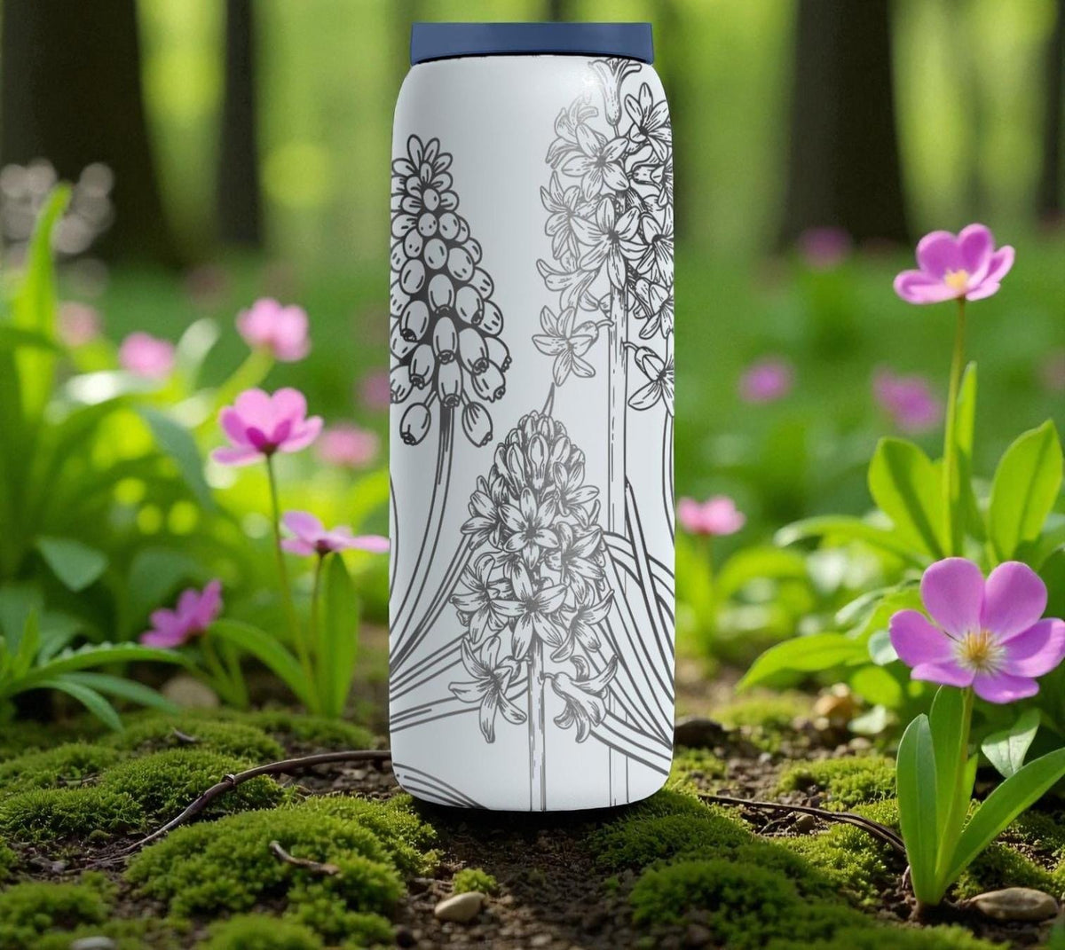 Hyacinth Flower Engraved Owala Bottle – Botanical Spring Garden Design – Floral Stainless Cup 16oz 24oz 32oz 40oz  ⸻