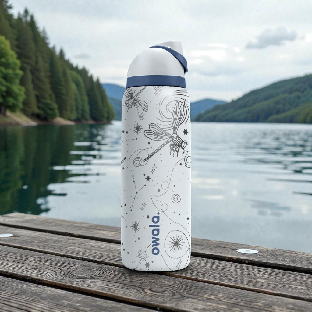 Dragonfly Engraved Owala Bottle – Celestial Insect & Star Pattern – Nature Lover Stainless Steel Cup 16oz 24oz 32oz 40oz  ⸻