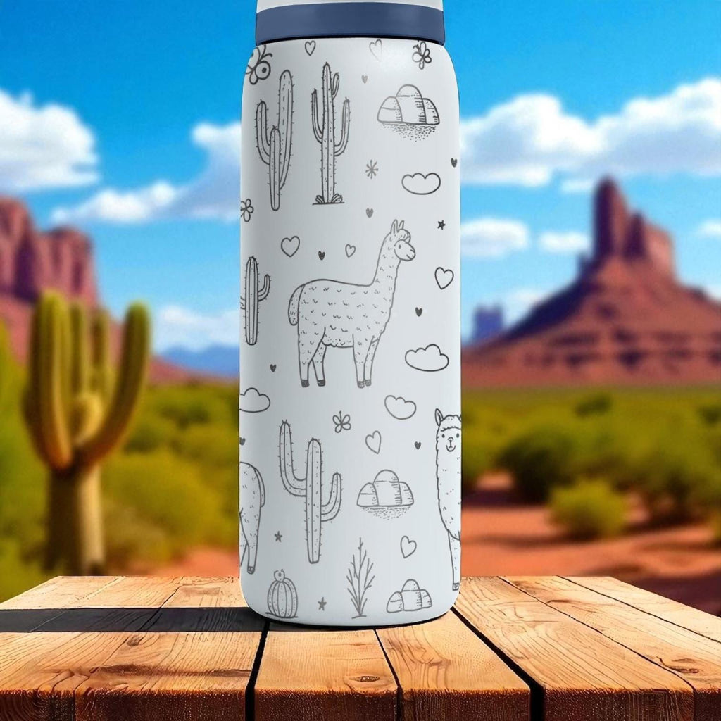 Engraved Llama Tumbler – Cute Desert Owala Bottle with Cactus and Llama Design – 16oz 24oz 32oz 40oz