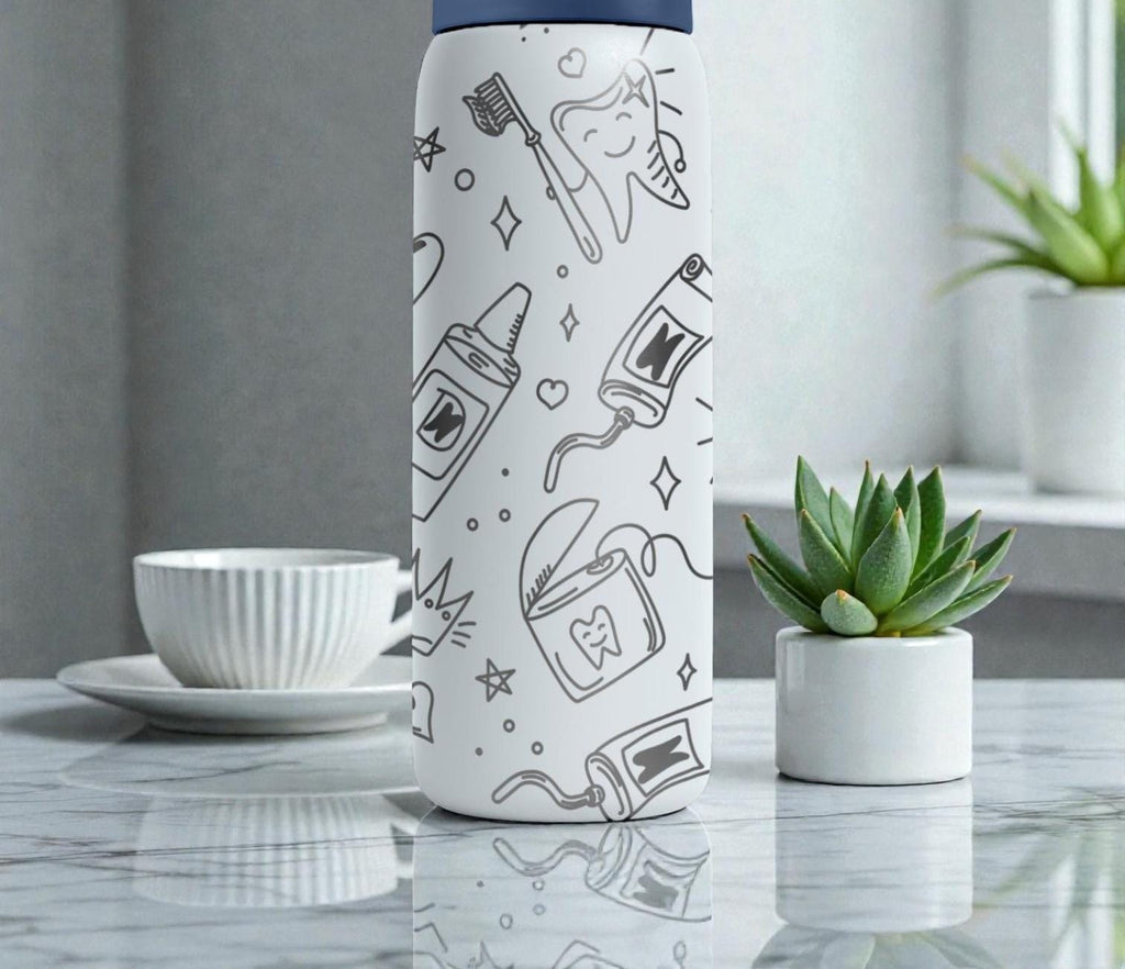 Dentist Engraved Owala Bottle – Dental Hygienist Tooth & Braces Pattern – Dentist Office Stainless Steel Cup 16oz 24oz 32oz 40oz  ⸻