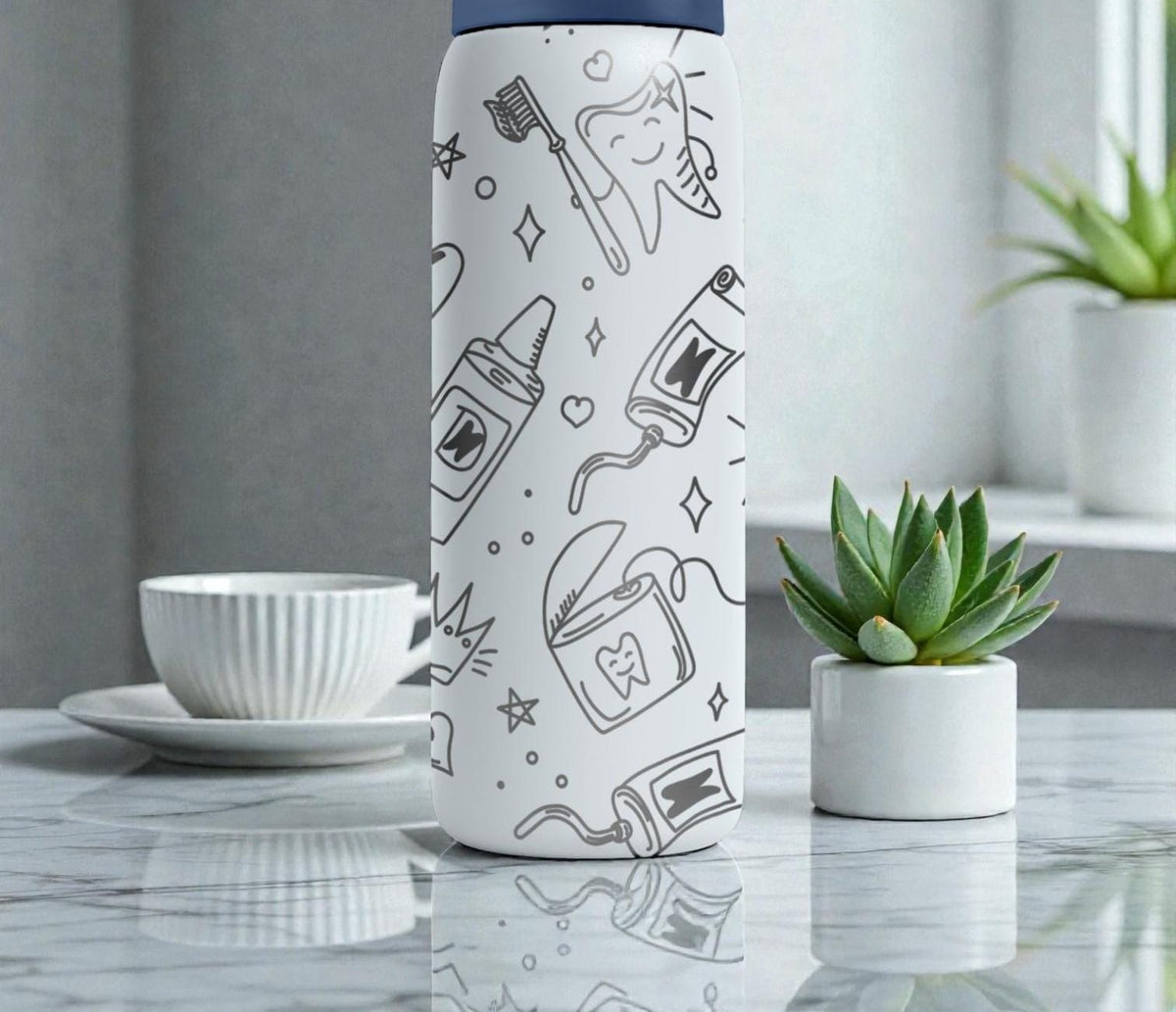 Dentist Engraved Owala Bottle – Dental Hygienist Tooth & Braces Pattern – Dentist Office Stainless Steel Cup 16oz 24oz 32oz 40oz  ⸻