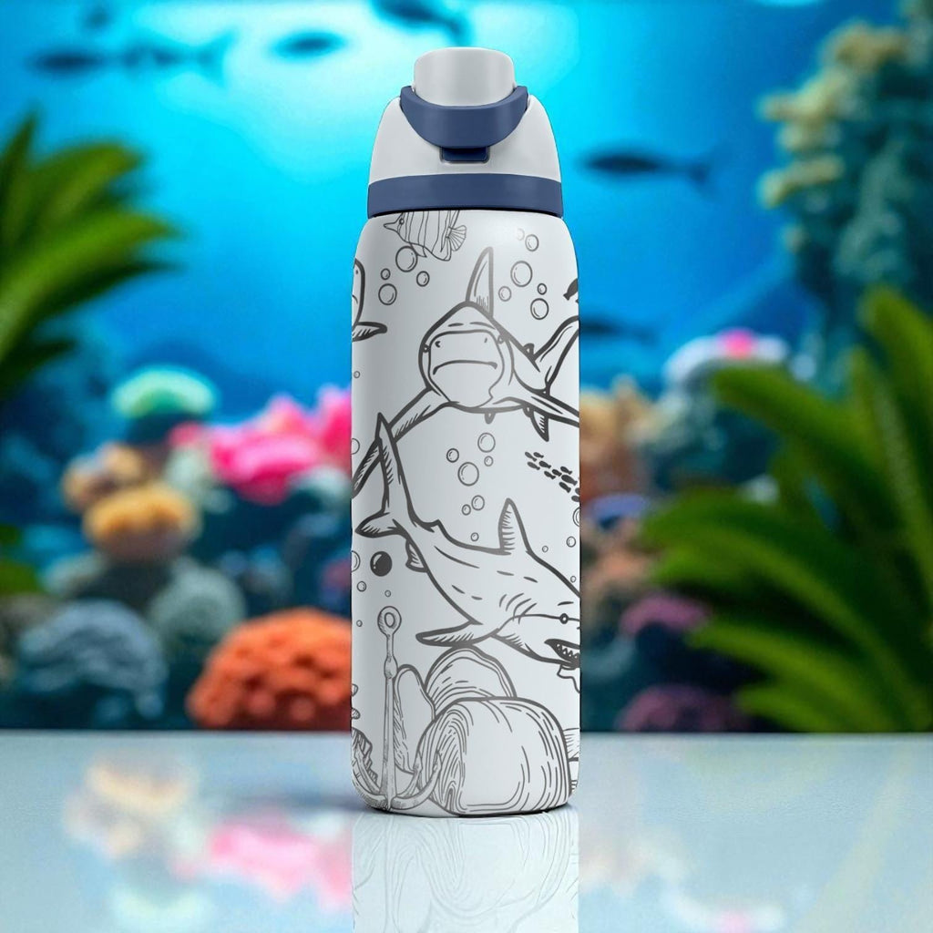 Shark Engraved Owala Tumbler – 16oz 24oz 32oz 40oz Sea Life FreeSip Cup with Coral Reef Design – Gift for Marine Lovers