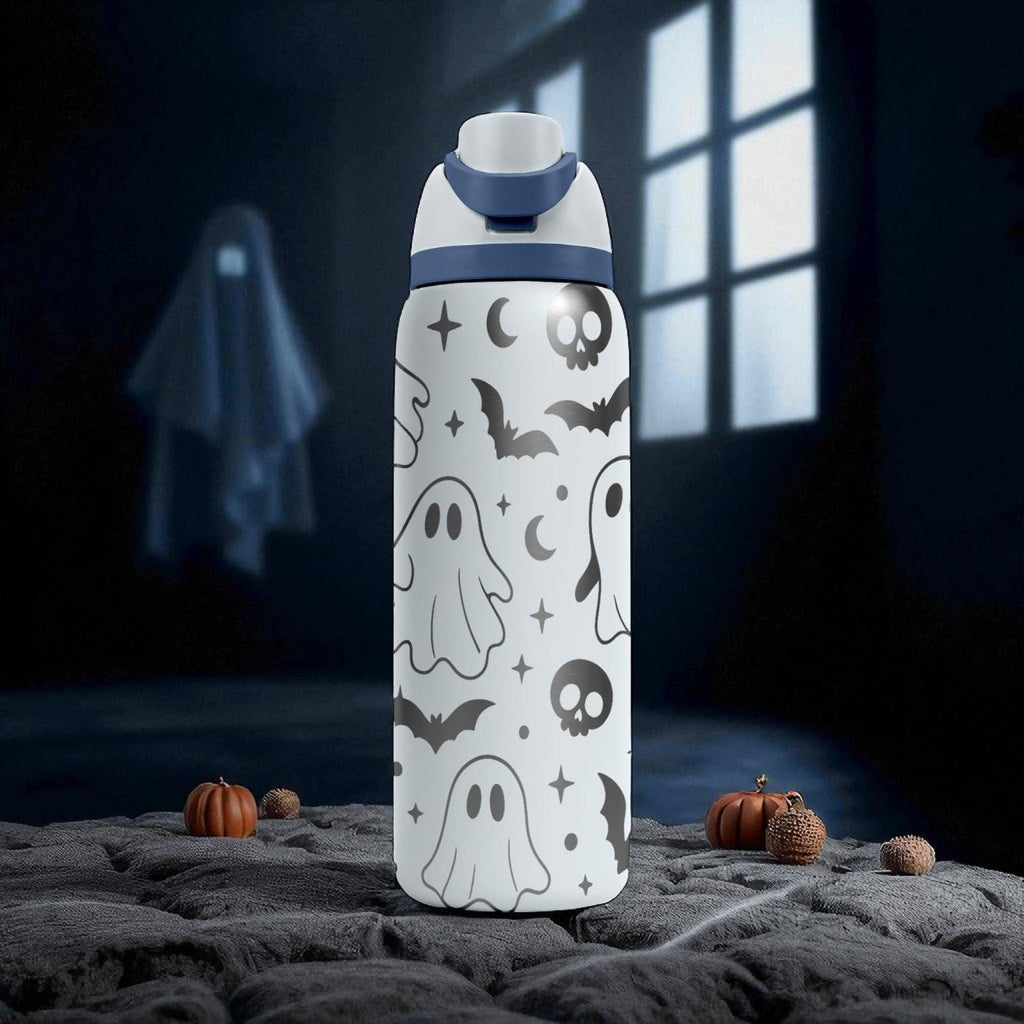 Ghost Owala Bottle – Engraved Halloween Wrap Design – Stainless Steel Cup 16oz 24oz 32oz 40oz