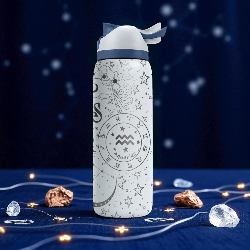 Aquarius Zodiac Owala Bottle – 16oz 24oz 32oz 40oz Engraved Astrology Gift – Water Bearer Sign Cup – January February Birthday Bottle