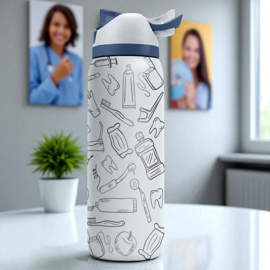 Engraved Dentist Water Bottle – Funny Owala Tumbler with Teeth and Tools – 16oz 24oz 32oz 40oz Gift for Dental Hygienists and Students