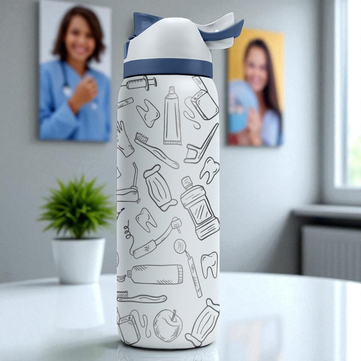 Engraved Dentist Water Bottle – Funny Owala Tumbler with Teeth and Tools – 16oz 24oz 32oz 40oz Gift for Dental Hygienists and Students