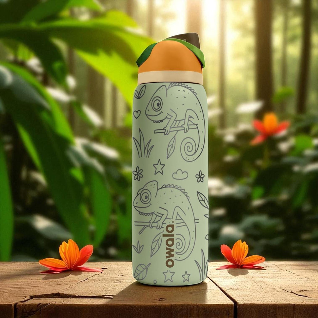 Engraved Chameleon Water Bottle – Owala Tumbler with Jungle Reptile Design – 16oz 24oz 32oz 40oz Gift for Nature and Lizard Lovers