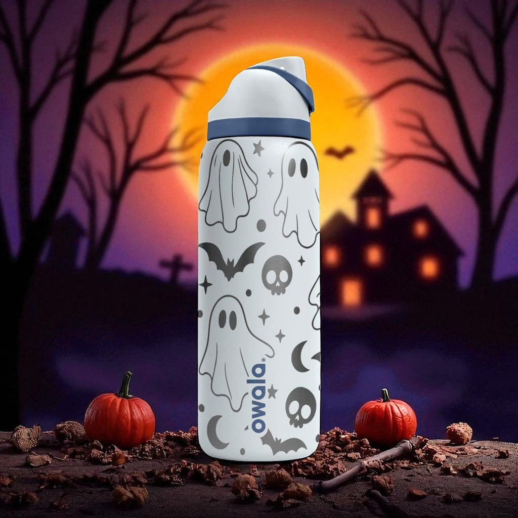 Ghost Owala Bottle – Engraved Halloween Wrap Design – Stainless Steel Cup 16oz 24oz 32oz 40oz