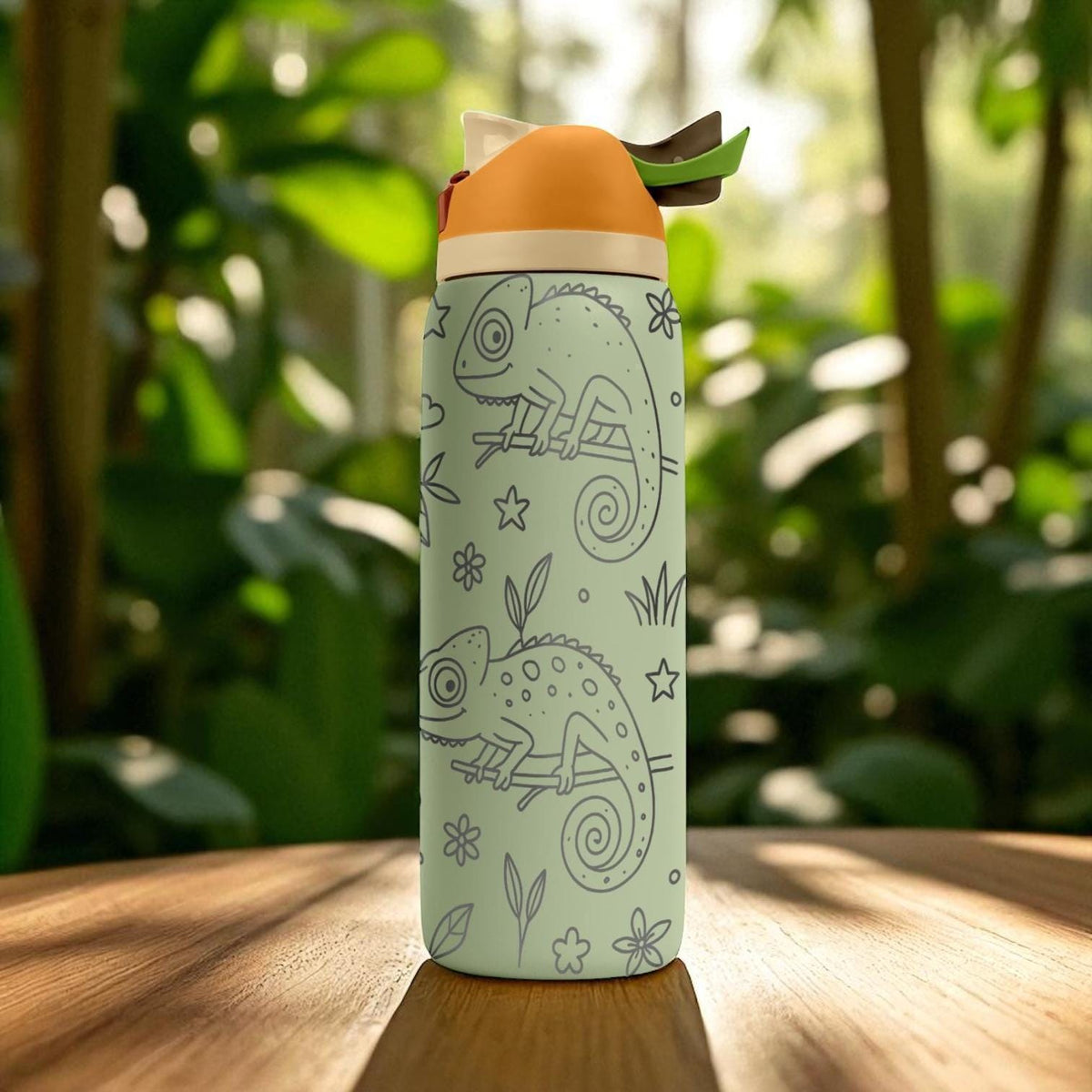 Engraved Chameleon Water Bottle – Owala Tumbler with Jungle Reptile Design – 16oz 24oz 32oz 40oz Gift for Nature and Lizard Lovers