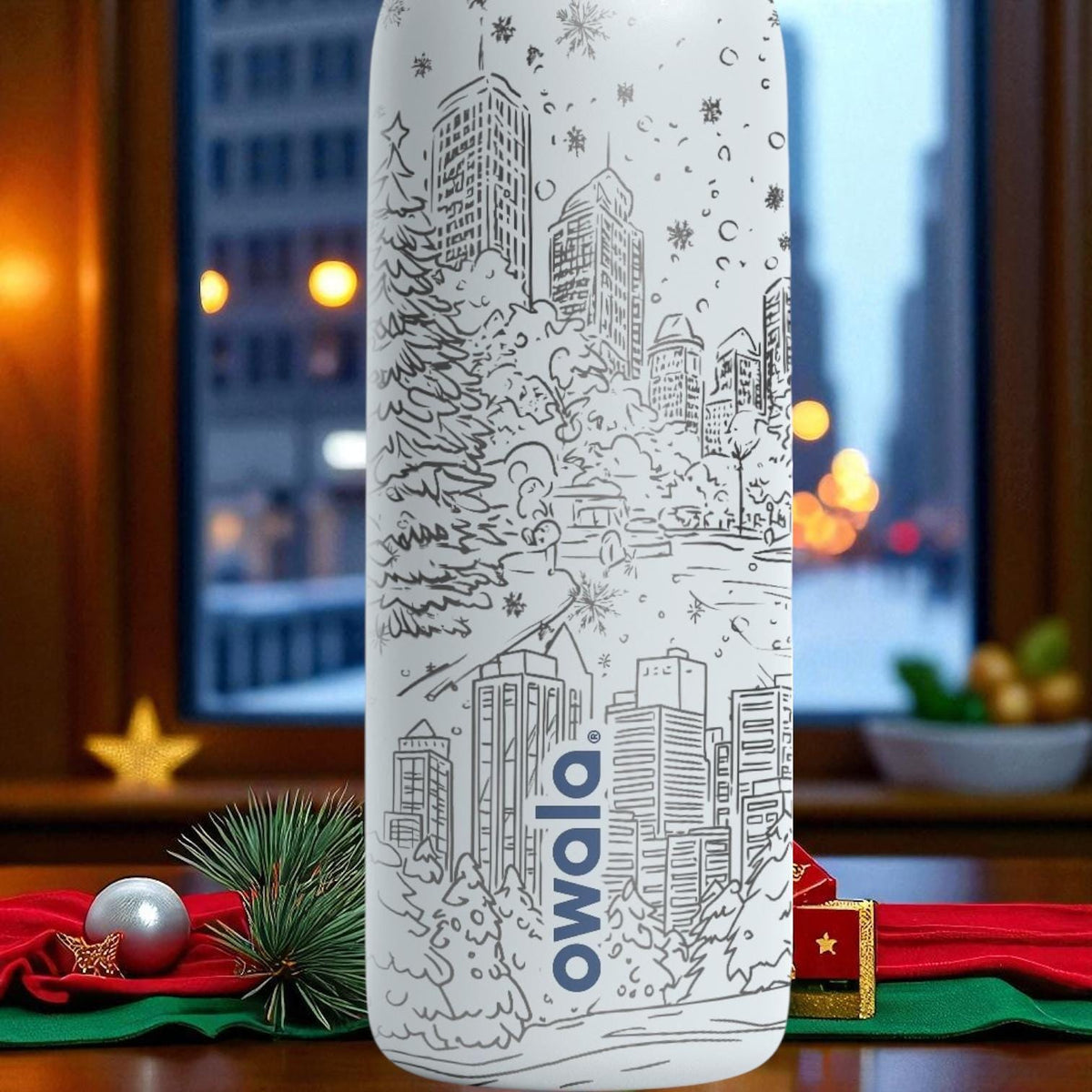 NYC Christmas Engraved Owala Tumbler – 16oz 24oz 32oz 40oz Holiday FreeSip Cup – Statue of Liberty Winter Gift
