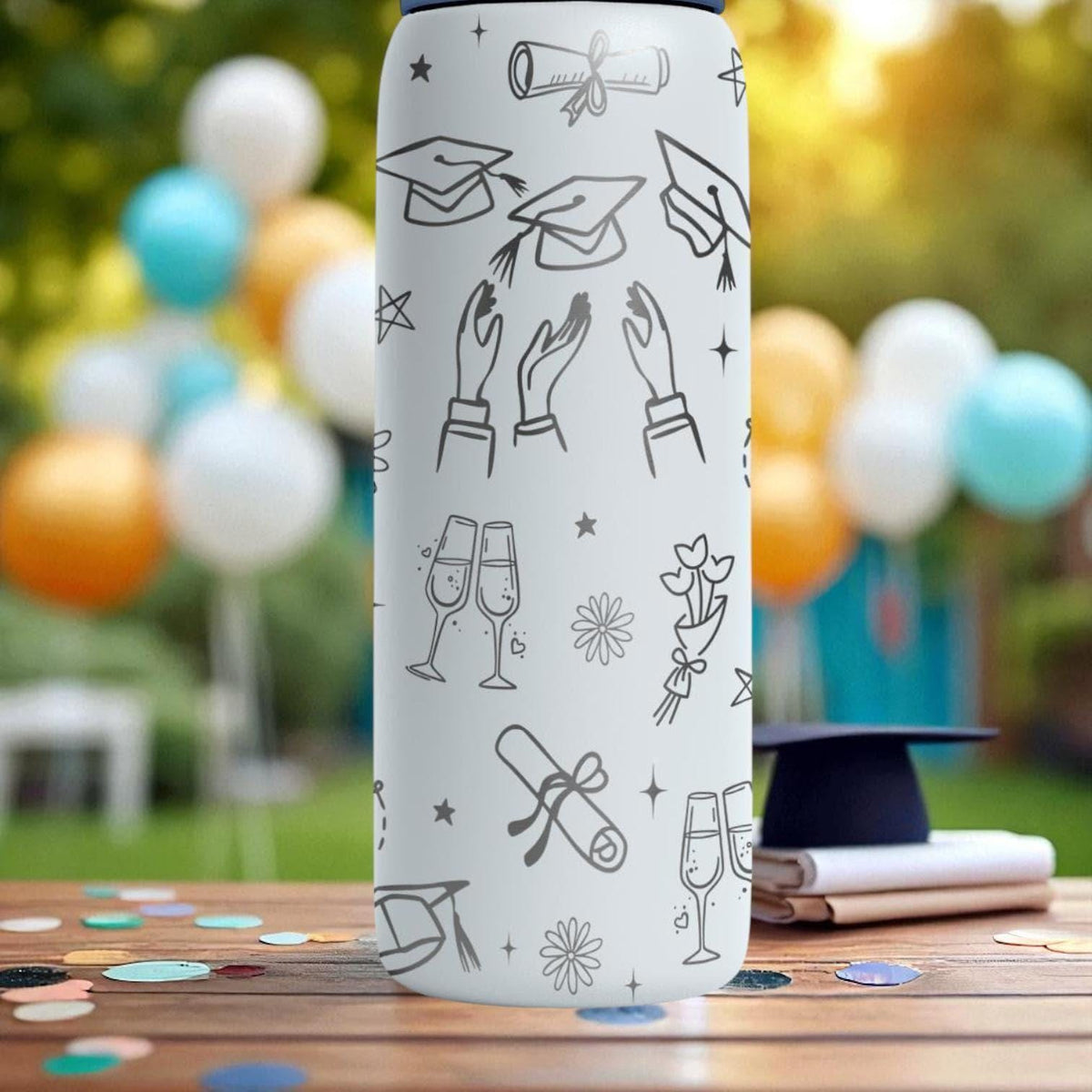 Graduation Engraved Tumbler – Owala Water Bottle with Cap & Diploma Design – Congrats Gift – 16oz 24oz 32oz 40oz