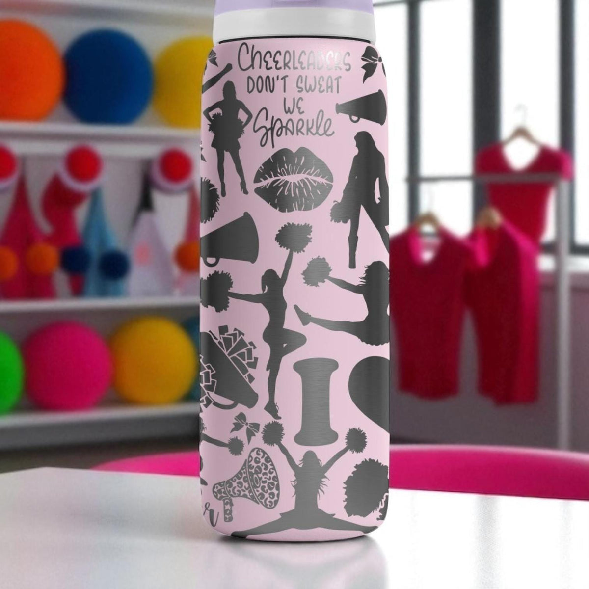 Cheerleader Engraved Owala Bottle – 16oz 24oz 32oz 40oz Pink Pom Pom Tumbler – Cheer Team Personalized Gift