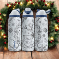 Reindeer Engraved Owala Bottle – Elegant Winter Forest Design with Snowflakes – Christmas Gift Stainless Cup 16oz 24oz 32oz 40oz
