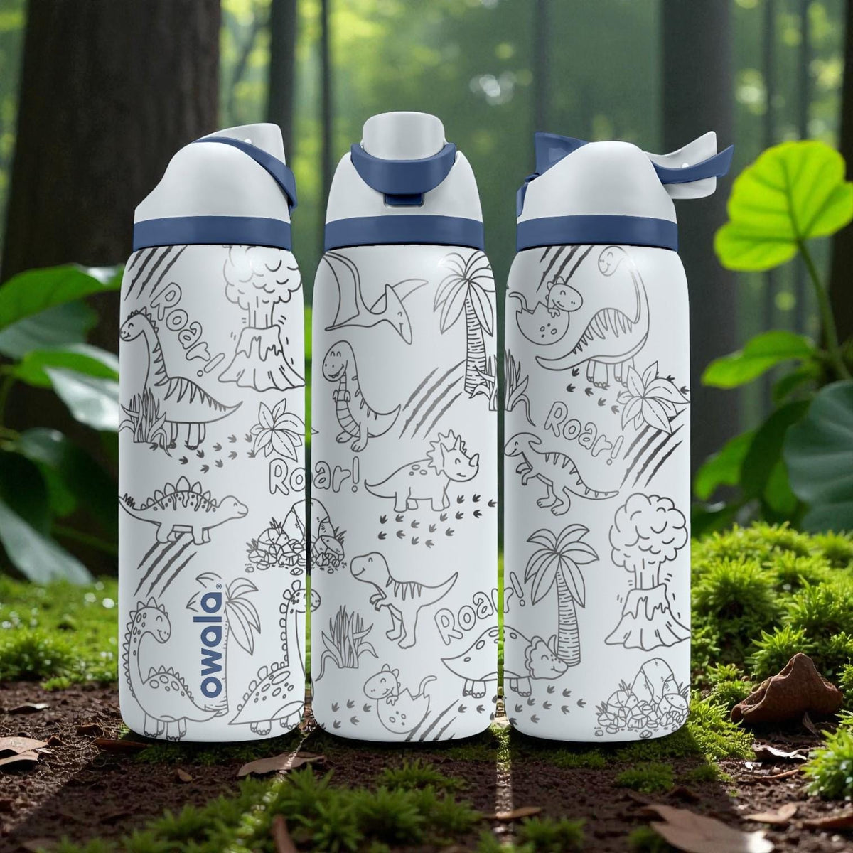 Dinosaur Engraved Owala Bottle – Cute Roaring Dino Pattern – Kids Prehistoric Gift Stainless Cup 16oz 24oz 32oz 40oz  ⸻