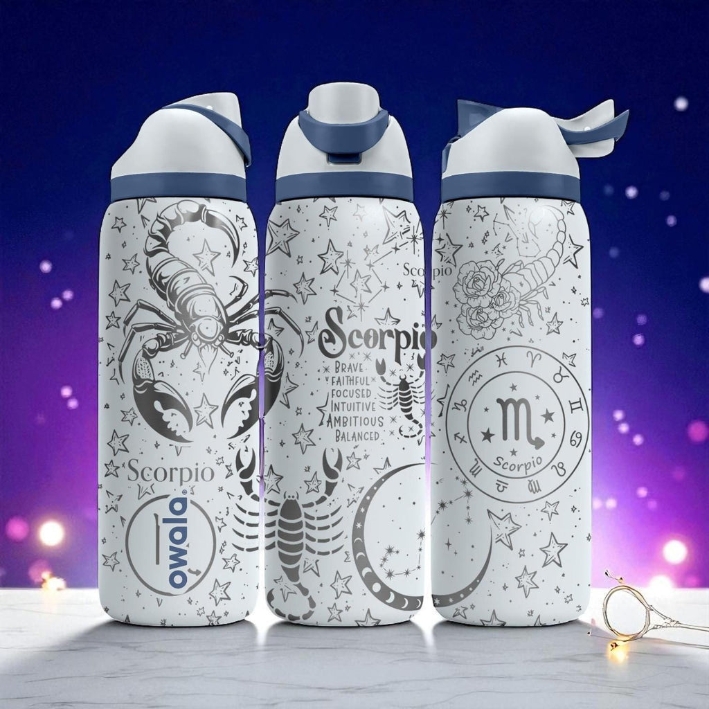 Scorpio Zodiac Engraved Owala Bottle – 16oz 24oz 32oz 40oz Astrology Gift – Laser Engraved Scorpio Water Bottle for Her or Him