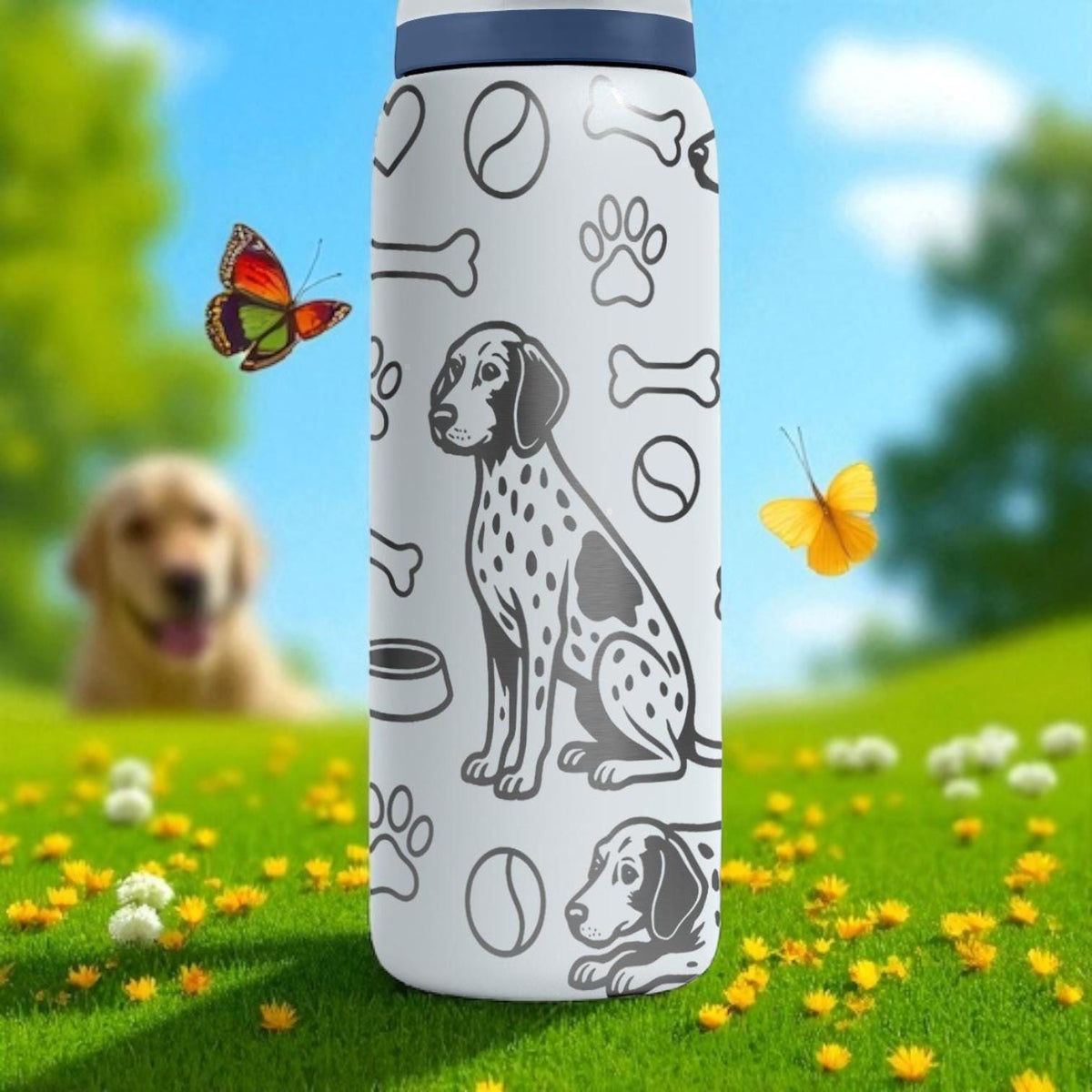 Engraved German Shorthaired Pointer Bottle – Owala Dog Tumbler with Bones and Paws – 16oz 24oz 32oz 40oz Gift for GSP Lovers