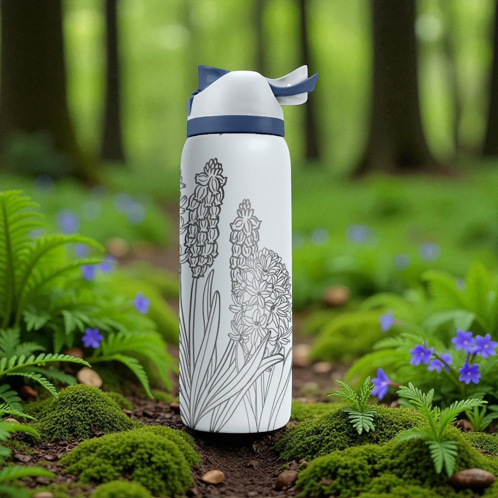 Hyacinth Flower Engraved Owala Bottle – Botanical Spring Garden Design – Floral Stainless Cup 16oz 24oz 32oz 40oz  ⸻
