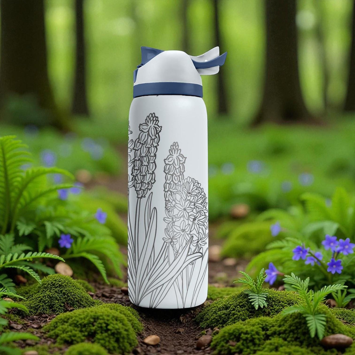 Hyacinth Flower Engraved Owala Bottle – Botanical Spring Garden Design – Floral Stainless Cup 16oz 24oz 32oz 40oz  ⸻