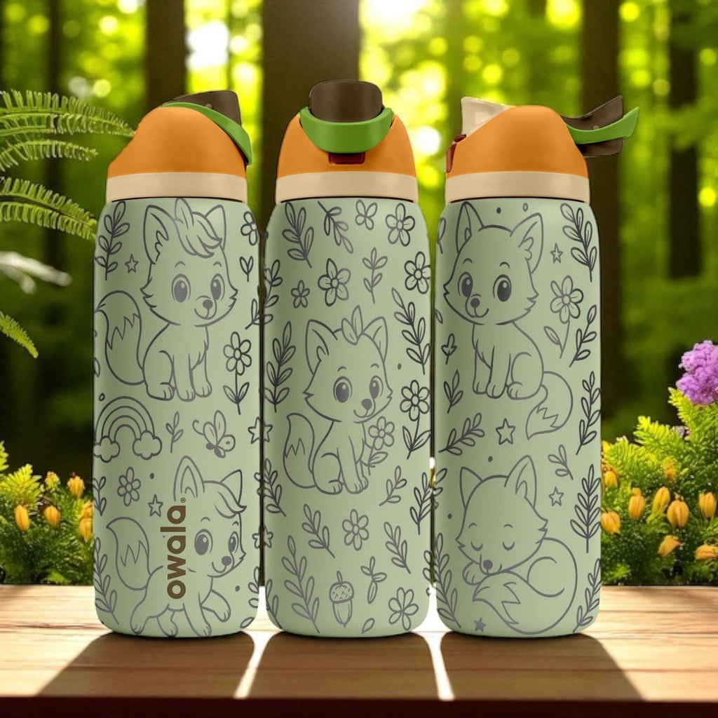 Fox Forest Owala Bottle – 16oz 24oz 32oz 40oz Engraved Cute Animal Cup – Woodland Themed Gift – Kids Wildlife Adventure Drinkware