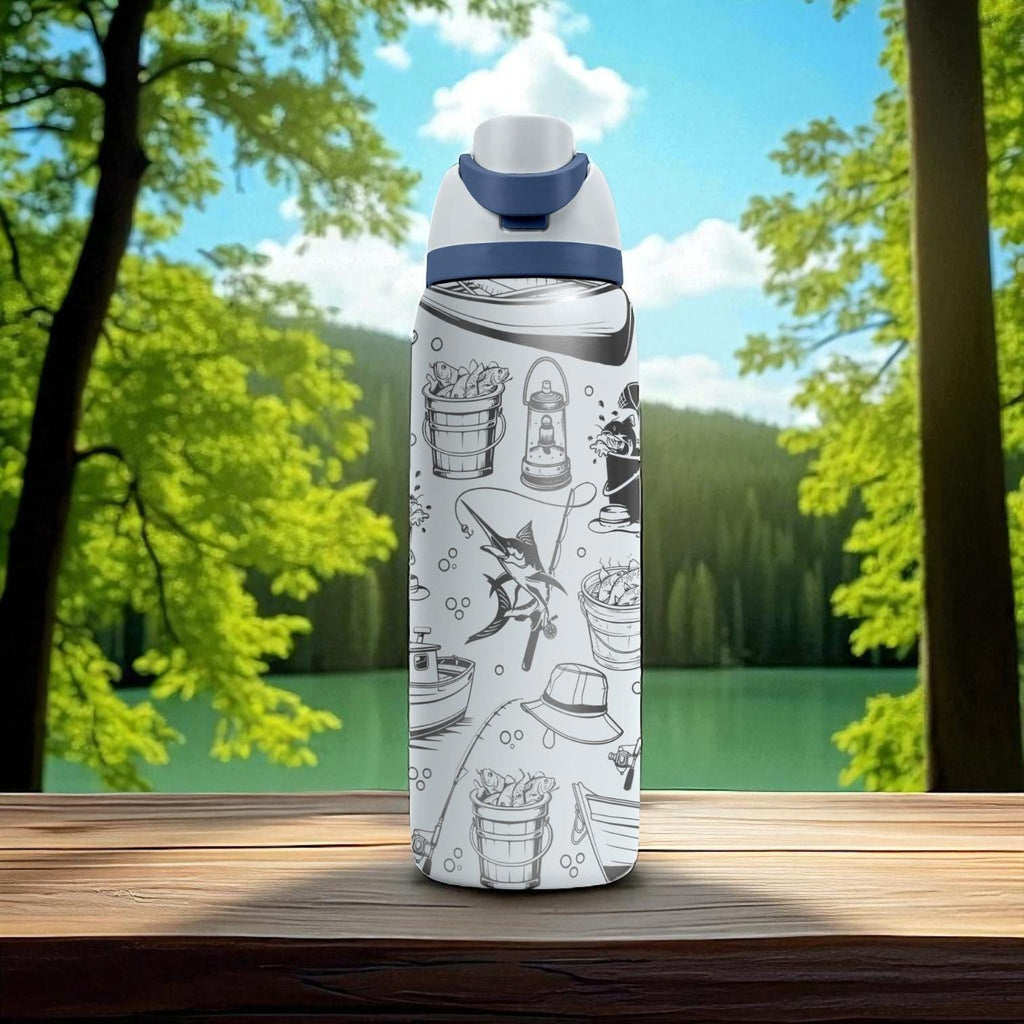 Engraved Fishing Tumbler – Owala Water Bottle with Fisherman Design – Gift for Dad or Angler – 16oz 24oz 32oz 40oz