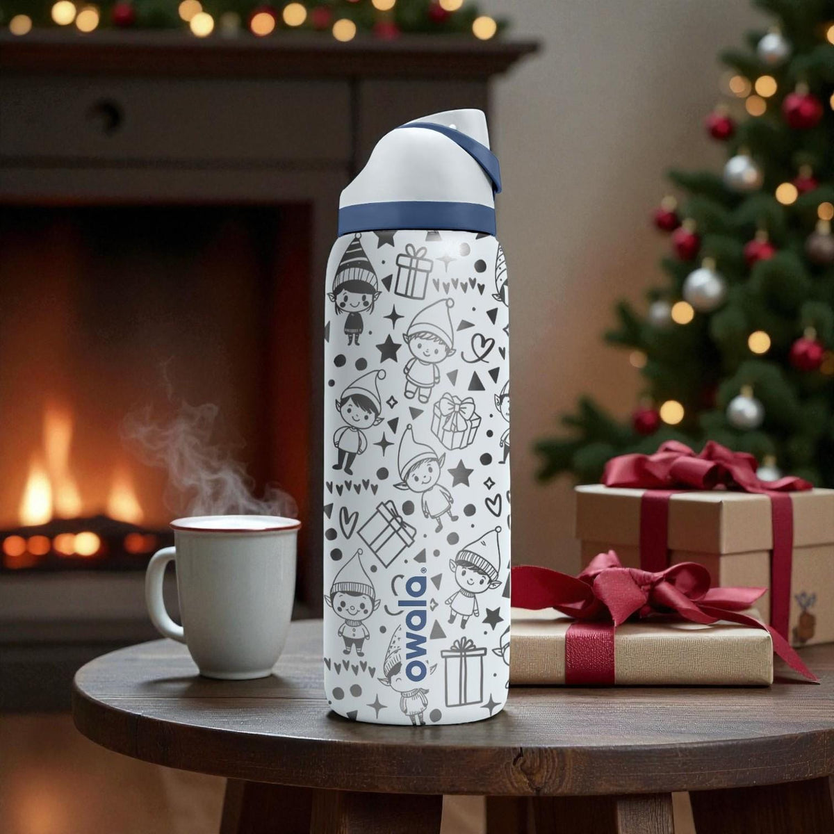 Christmas Elves Engraved Owala Bottle – Cute Holiday Helpers & Gifts Pattern – Festive Stainless Cup 16oz 24oz 32oz 40oz  ⸻