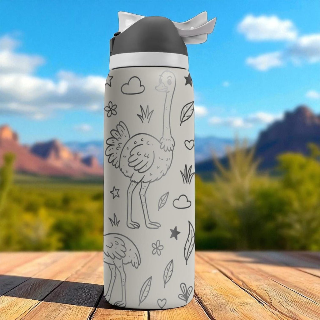 Engraved Ostrich Water Bottle – Fun Owala Tumbler with Stars and Feathers – 16oz 24oz 32oz 40oz Gift for Animal Lovers
